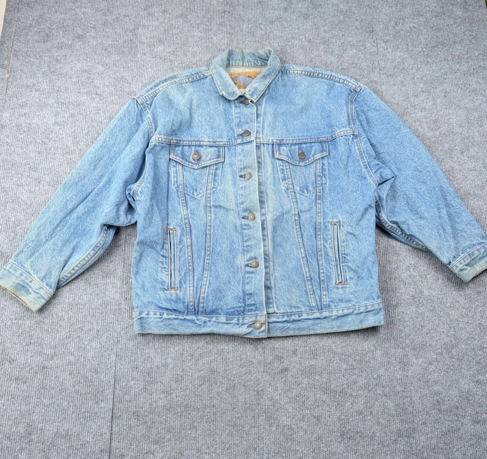 Vintage Levis Denim Jacket Mens Large Type 3 80s Red Batwing USA Made Faded